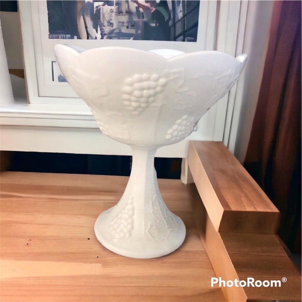 Milk glass grape Ivy pedestal candy dish